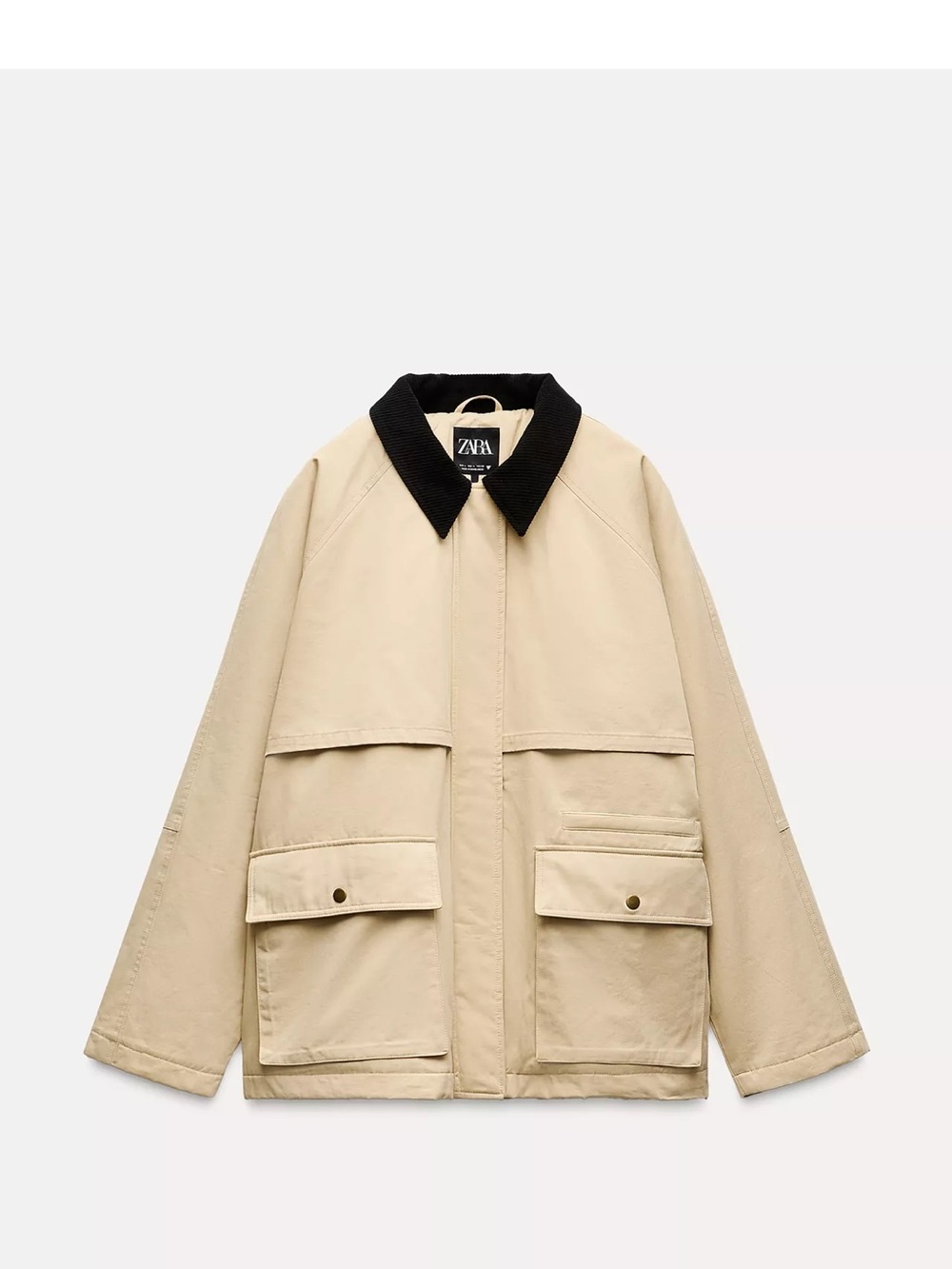 Zara Beige Field Jacket with Black Cord Collar